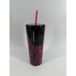 Starbucks Cup Fall 2023 Black And Magenta Wavey Graphic Stainless Steel 24 Oz.